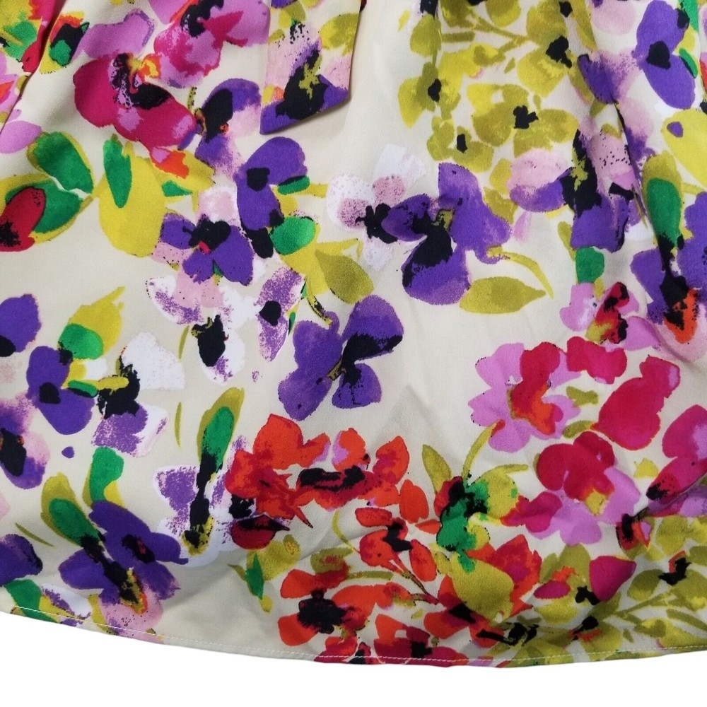 Express Dress Floral Knee Length Belted Sundress Womens Sz M  Ruffle Bib Pockets - Picture 14 of 16